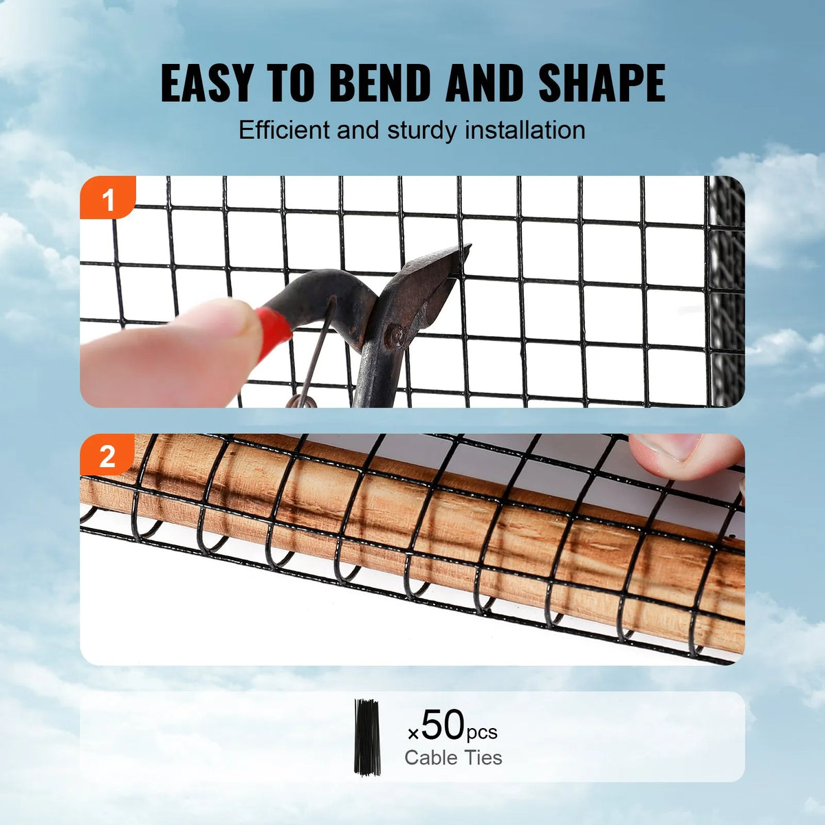 VEVOR saules paneļu aizsargtīkls pret putniem, 20 cm × 30,48 m, PVC pārklāts metāla siets ar 12,7 mm acīm un 50 stiprinājuma stieplēm, aizsardzībai pret dzīvniekiem - ZEMLETES.LV