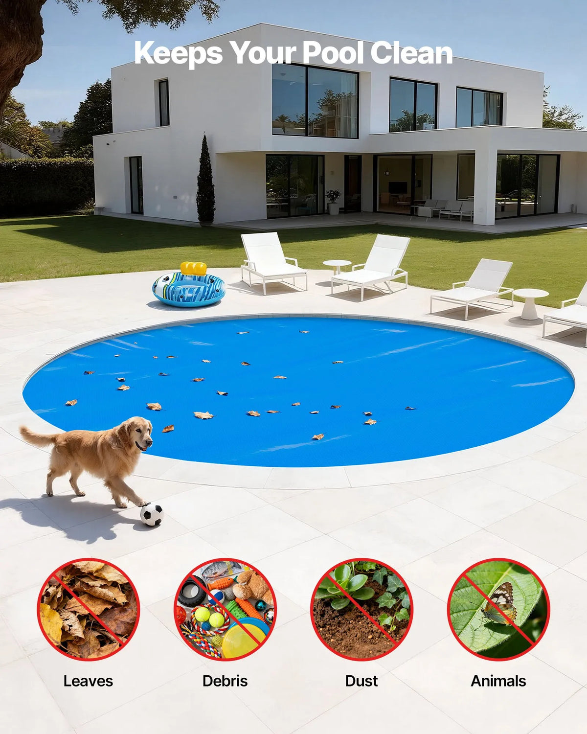 VEVOR Solar Pool Cover for Round Pools, Ø7.32 m Solar Bubble Cover, 0.4 mm PE Material, Heat Collection During Day and Retention at Night, Blue