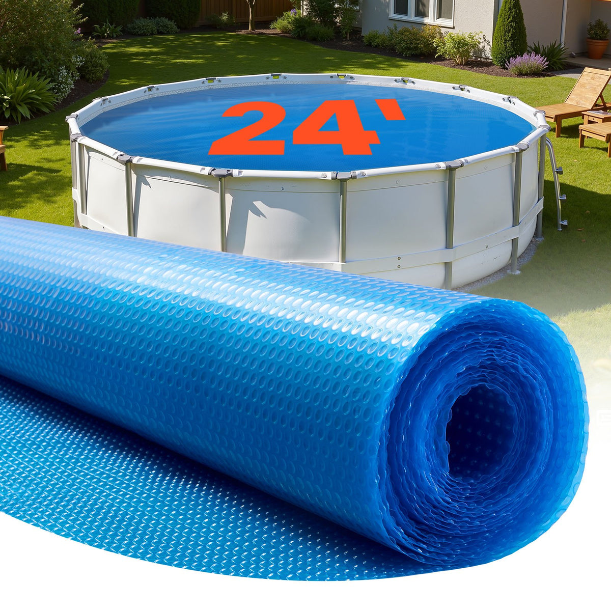VEVOR Solar Pool Cover for Round Pools, Ø7.32 m Solar Bubble Cover, 0.4 mm PE Material, Heat Collection During Day and Retention at Night, Blue