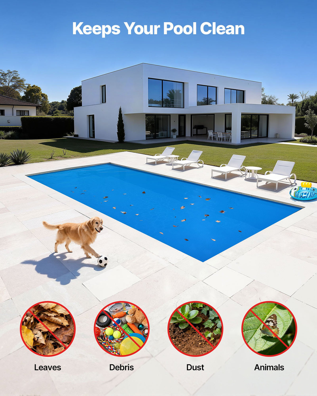 VEVOR Solar Pool Cover, 10.97 × 4.88 m Rectangular Solar Bubble Cover, 0.3 mm PE Material, Heat Collection by Day and Retention at Night, Blue