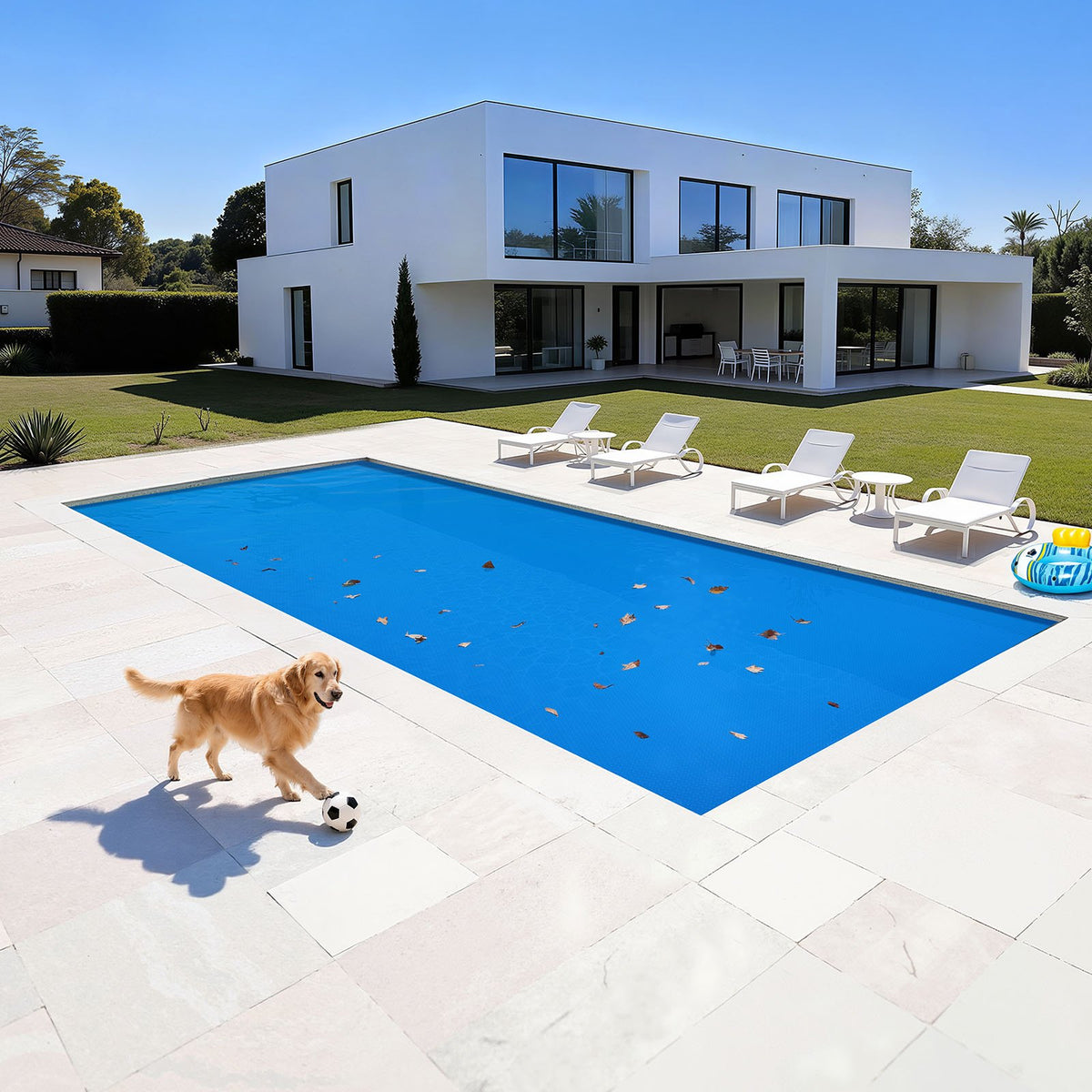 VEVOR Solar Pool Cover, 10.97 × 4.88 m Rectangular Solar Bubble Cover, 0.3 mm PE Material, Heat Collection by Day and Retention at Night, Blue