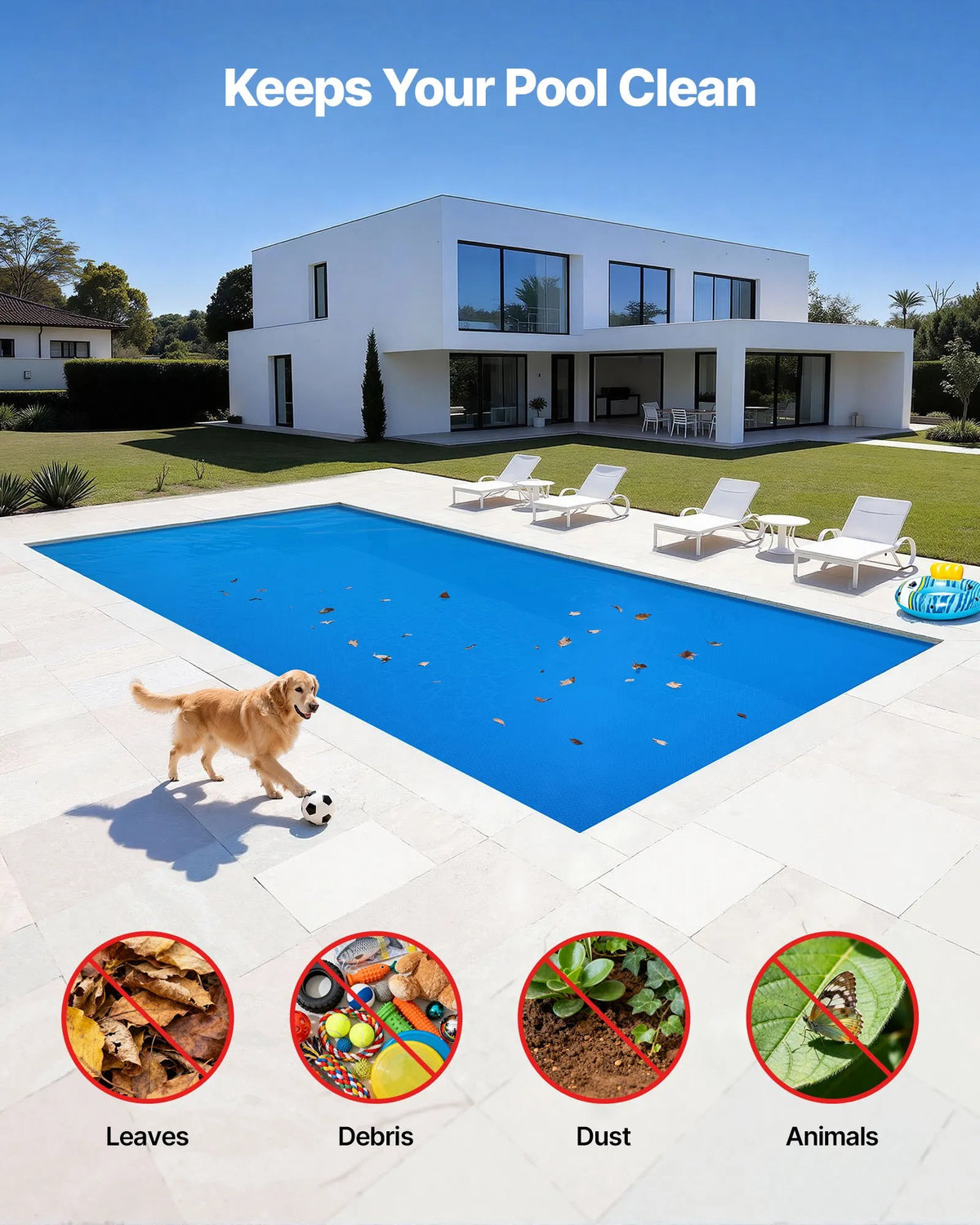 VEVOR Solar Pool Cover, 10.97 × 5.49 m Rectangular Solar Bubble Cover, 0.2 mm PE Material, Heat Collection by Day and Retention at Night, Blue