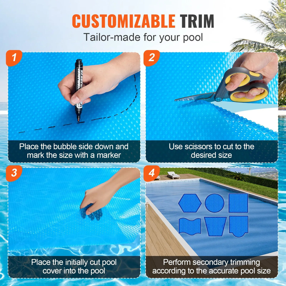 VEVOR Solar Pool Cover, 10.97 × 5.49 m Rectangular Solar Cover for In-Ground and Above-Ground Pools, 0.4 mm, Blue