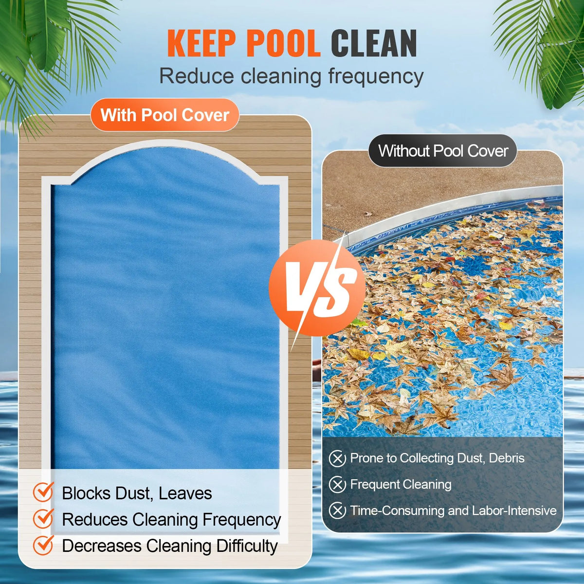 VEVOR Solar Pool Cover, 12.2 × 6.1 m Rectangular Solar Cover for In-Ground and Above-Ground Pools, 0.4 mm, Blue