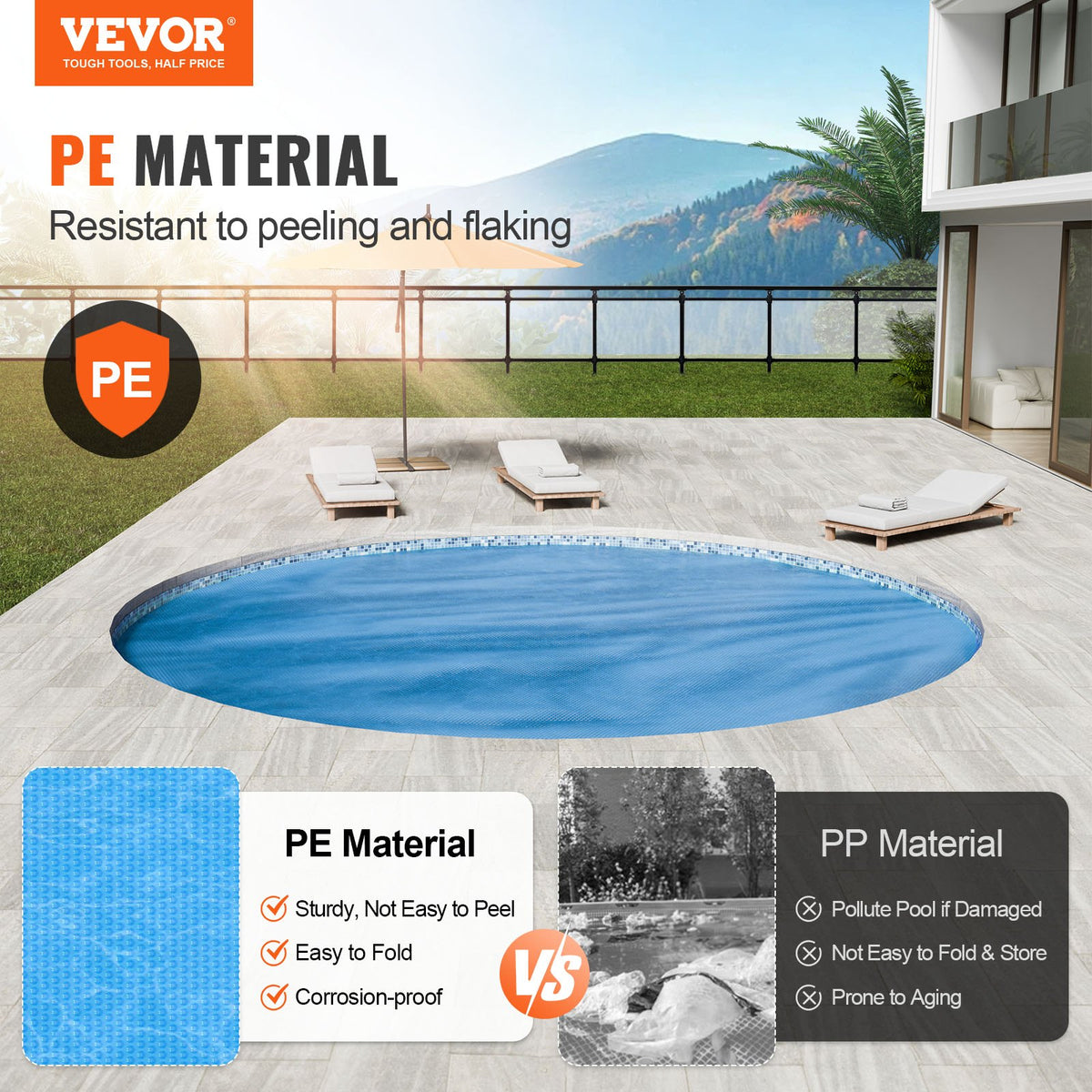 VEVOR Solar Pool Cover for Round Pools, Ø3.05 m Solar Cover for In-Ground and Above-Ground Swimming Pools, 0.38 mm, Blue