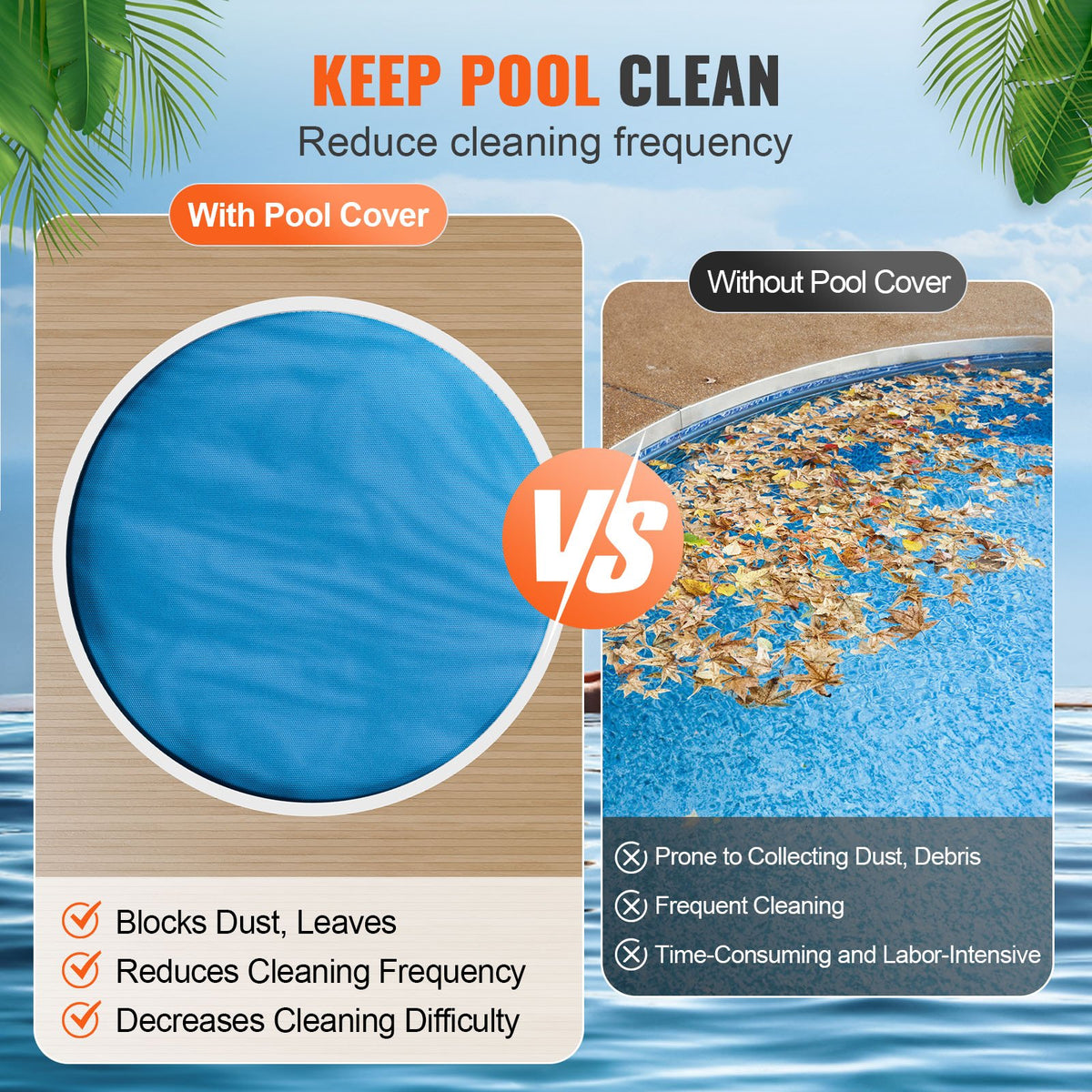 VEVOR Solar Pool Cover for Round Pools, Ø3.05 m Solar Cover for In-Ground and Above-Ground Swimming Pools, 0.38 mm, Blue