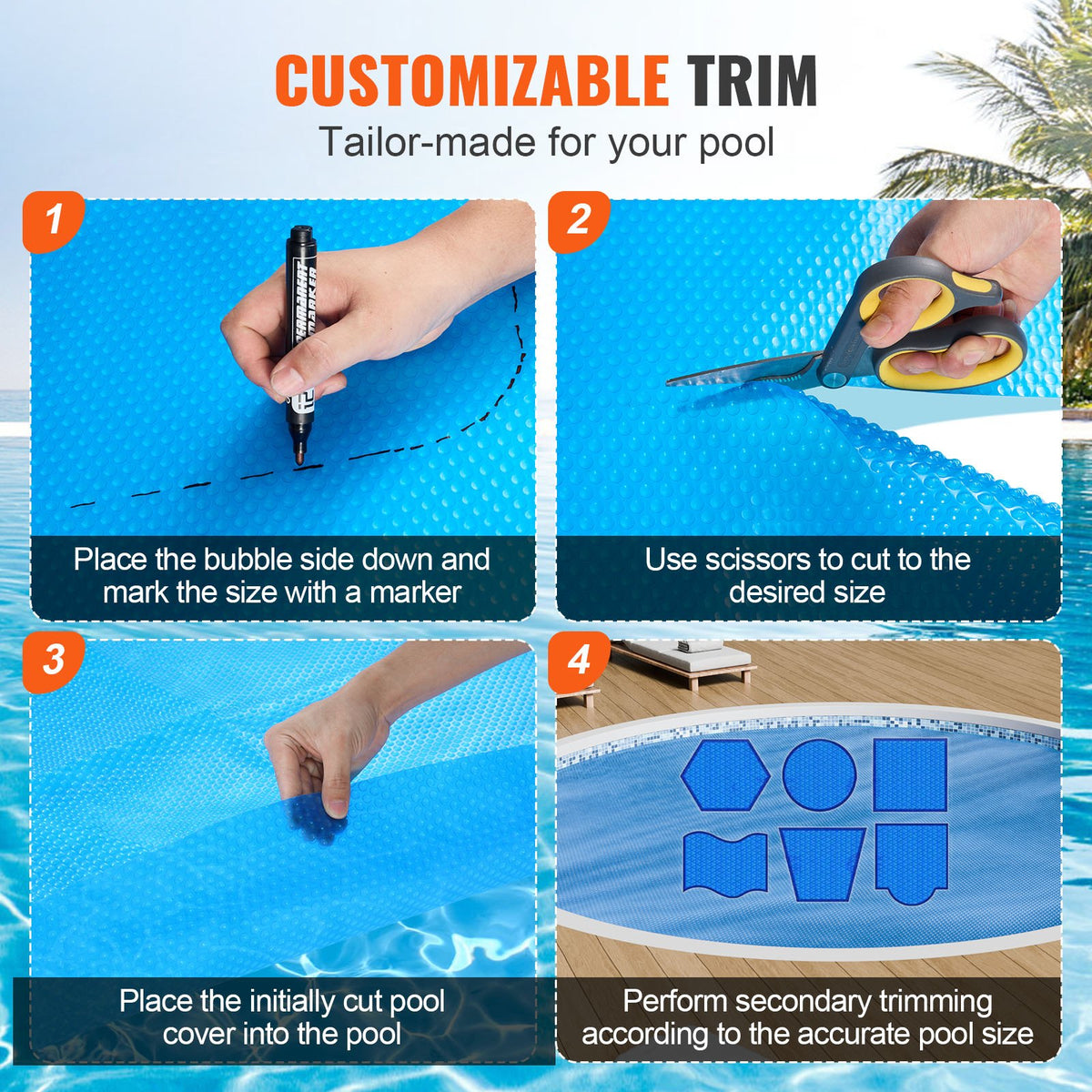 VEVOR Solar Pool Cover for Round Pools, Ø3.05 m Solar Cover for In-Ground and Above-Ground Swimming Pools, 0.38 mm, Blue