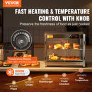 VEVOR 2 līmeņu komerciālā pārtikas sildīšanas vitrīna, 800 W pārtikas vitrīnas sildītājs ar apgaismojumu ēdiena izcelšanai, temperatūras kontrole 30–85 °C, 58 l ietilpība hamburgeriem, picai, maizei un ceptai vistas gaļai - ZEMLETES.LV