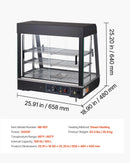 VEVOR 3 līmeņu komerciālā pārtikas sildīšanas vitrīna, 1200 W pārtikas vitrīnas sildītājs ar LED apgaismojumu, augšējo uzglabāšanas nodalījumu un regulējamiem plauktiem, tvaika sildīšana 30–85 °C, 100 l hamburgeriem, picai, maizei un ceptai vistas gaļai - ZEMLETES.LV