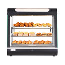 VEVOR 3 līmeņu komerciālā pārtikas sildīšanas vitrīna, 1200 W pārtikas vitrīnas sildītājs ar LED apgaismojumu, augšējo uzglabāšanas nodalījumu un regulējamiem plauktiem, tvaika sildīšana 30–85 °C, 100 l hamburgeriem, picai, maizei un ceptai vistas gaļai - ZEMLETES.LV