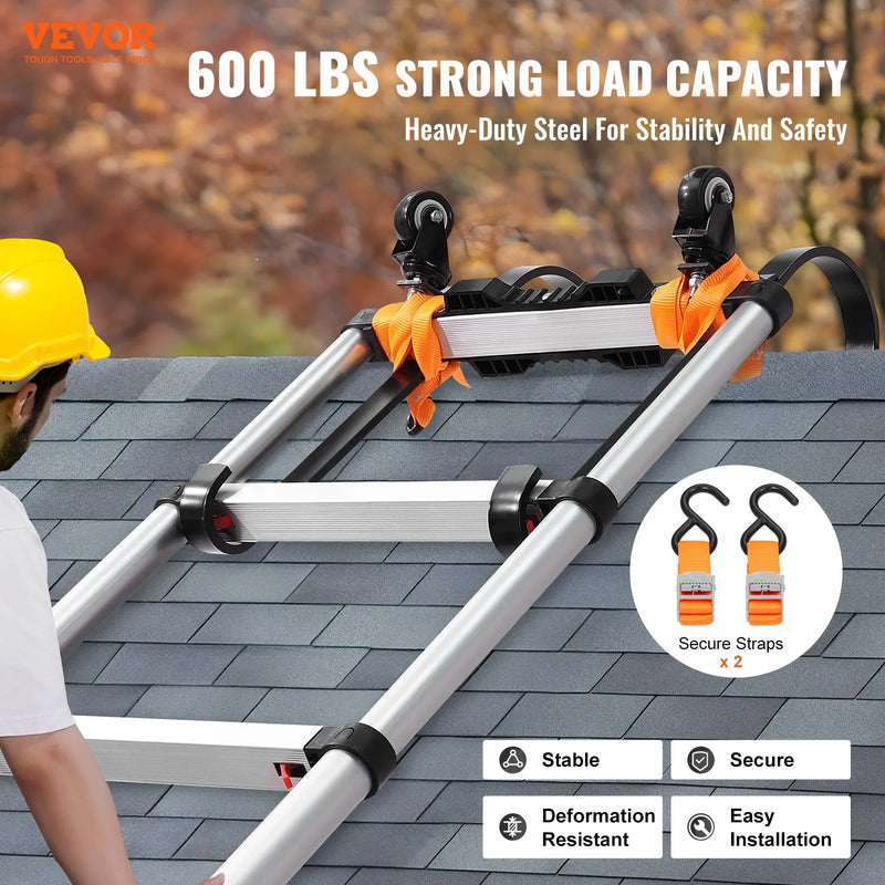 VEVOR kāpņu jumta āķi 2 gab. ar fiksētu riteni un grozāmu stieni, izturīgs tērauda stabilizators ar jumta kores balstu, celtspēja 272 kg, drošai piekļuvei stāviem jumtiem - ZEMLETES.LV