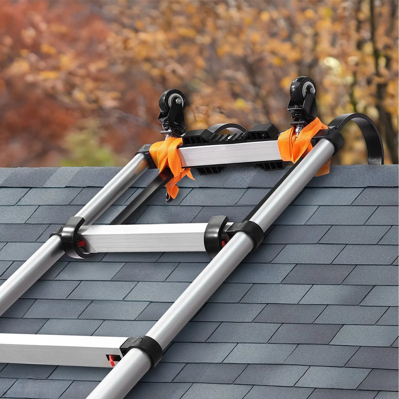 VEVOR kāpņu jumta āķi 2 gab. ar fiksētu riteni un grozāmu stieni, izturīgs tērauda stabilizators ar jumta kores balstu, celtspēja 272 kg, drošai piekļuvei stāviem jumtiem - ZEMLETES.LV