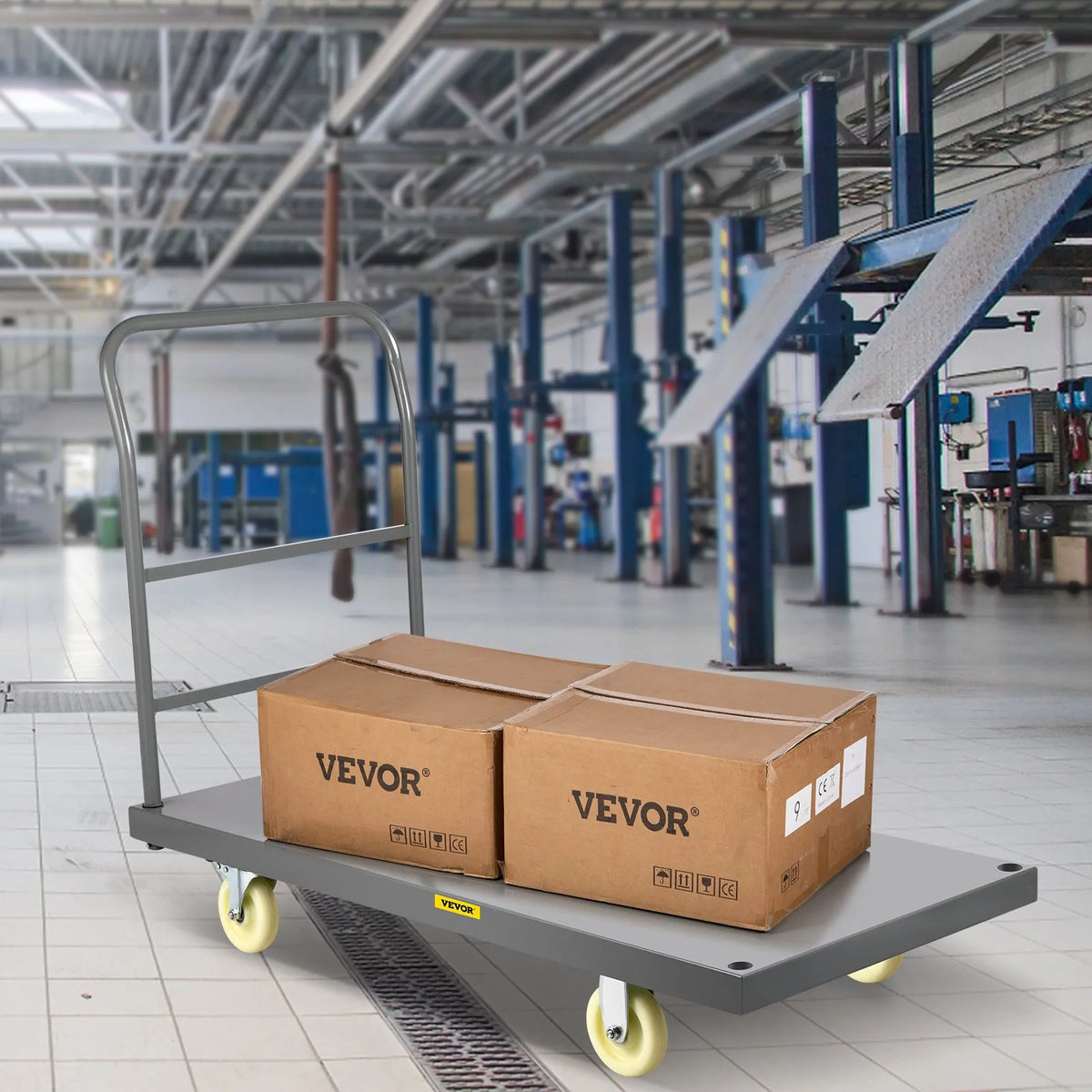 VEVOR platformas ratiņi, kravnesība 907,2 kg, tērauda plakanie ratiņi ar neilona riteņiem 127 mm, 1194 × 610 × 813 mm - ZEMLETES.LV