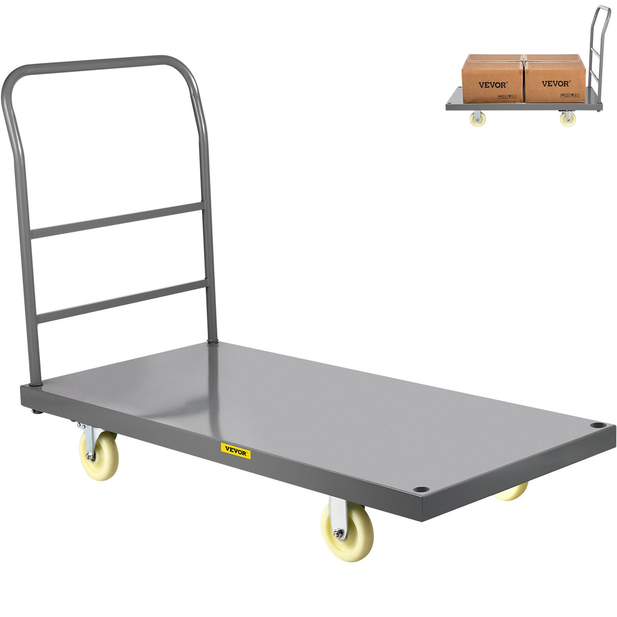 VEVOR platformas ratiņi, kravnesība 907,2 kg, tērauda plakanie ratiņi ar neilona riteņiem 127 mm, 1194 × 610 × 813 mm - ZEMLETES.LV