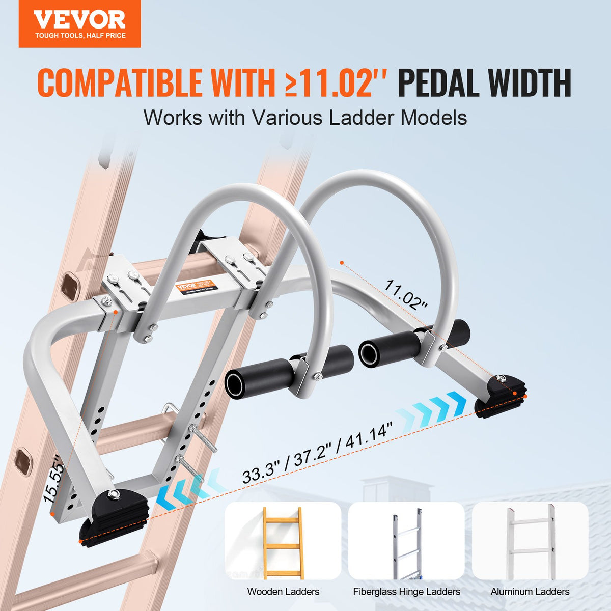 VEVOR kāpņu stabilizators 2 vienā ar sienas distanceri un jumta āķi, tērauda konstrukcija ar gumijas pārklājumu, piemērots horizontālai un vertikālai lietošanai, drošai piekļuvei stāviem jumtiem - ZEMLETES.LV