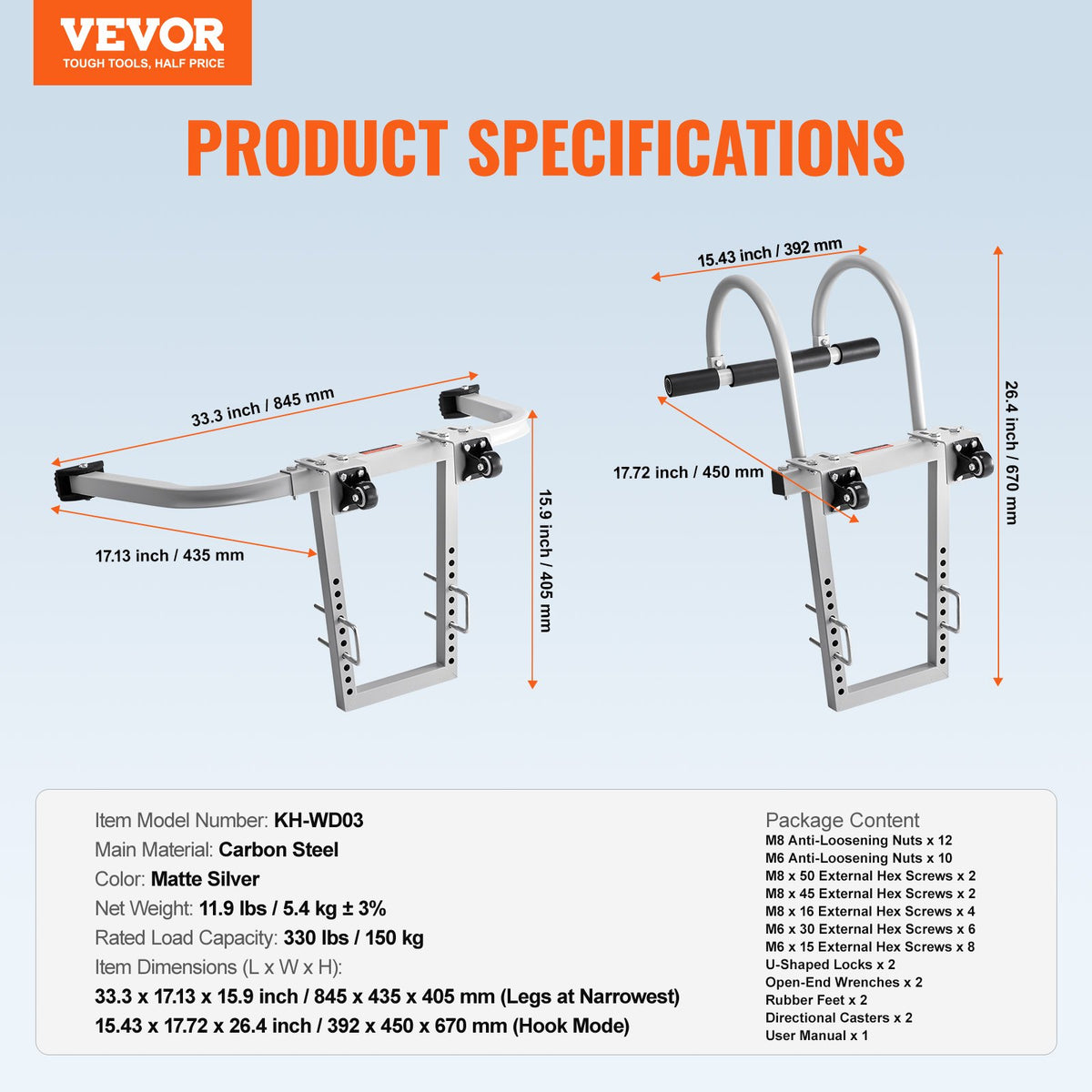 VEVOR kāpņu stabilizators 2 vienā ar sienas distanceri un jumta āķi, tērauda konstrukcija ar gumijas pārklājumu, piemērots horizontālai un vertikālai lietošanai, drošai piekļuvei stāviem jumtiem - ZEMLETES.LV