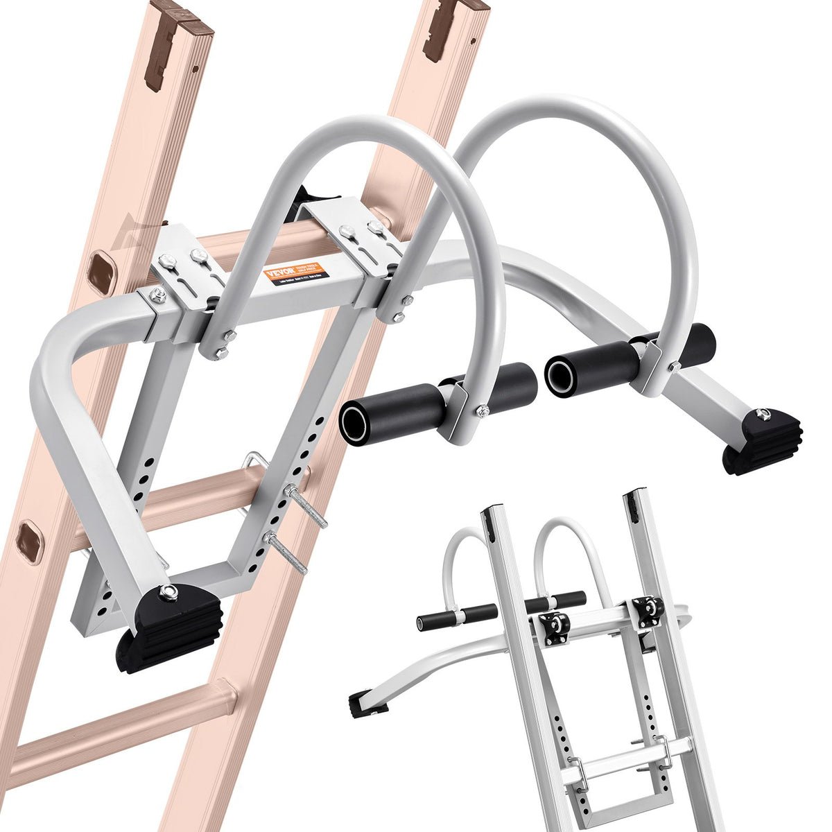 VEVOR kāpņu stabilizators 2 vienā ar sienas distanceri un jumta āķi, tērauda konstrukcija ar gumijas pārklājumu, piemērots horizontālai un vertikālai lietošanai, drošai piekļuvei stāviem jumtiem - ZEMLETES.LV