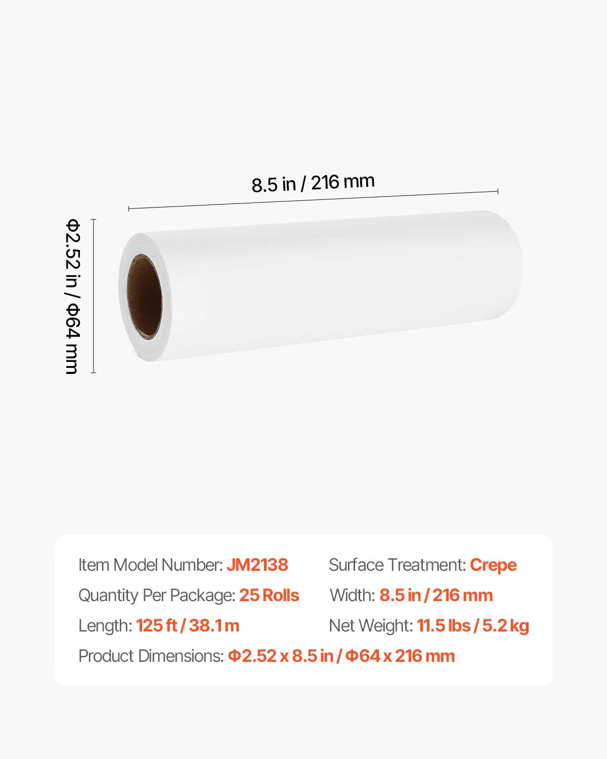 VEVOR galvas balsta papīra ruļļi 21,6 cm × 38,1 m, krepēts, 25 gab., masāžas un medicīniskajiem galdiem