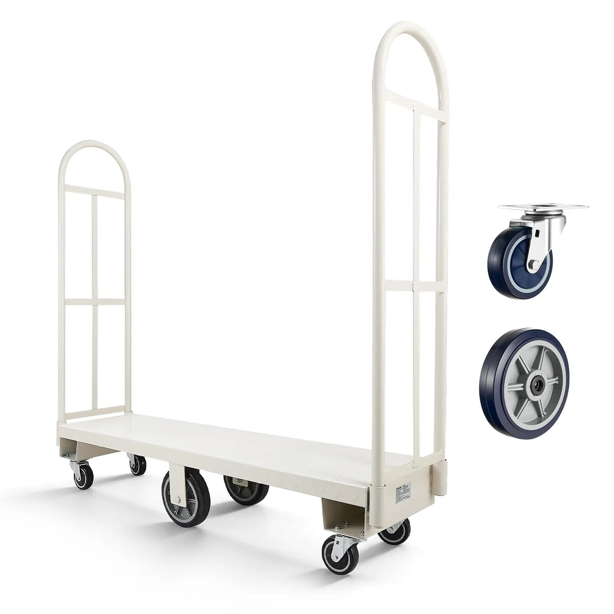 VEVOR U - veida platformas ratiņi, kravnesība 907,18 kg, smagās slodzes tērauda ratiņi ar sešiem riteņiem un diviem noņemamiem rokturiem, 1525 × 410 × 1510 mm - ZEMLETES.LV