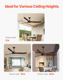 VEVOR Griestu ventilators bez apgaismojuma 183 cm, 3 koka lāpstiņas, 6 ātrumi, tālvadības pults, reversais DC motors, zems profils, iekštelpām un ārtelpām, riekstkoka tonī - ZEMLETES.LV