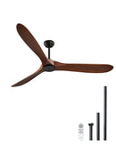 VEVOR Griestu ventilators bez apgaismojuma 183 cm, 3 koka lāpstiņas, 6 ātrumi, tālvadības pults, reversais DC motors, zems profils, iekštelpām un ārtelpām, riekstkoka tonī - ZEMLETES.LV
