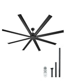 VEVOR Griestu ventilators bez apgaismojuma 213 cm, 8 lāpstiņas, 6 ātrumi, tālvadības pults, reversais DC motors, zems profils, iekštelpām un ārtelpām, melns - ZEMLETES.LV