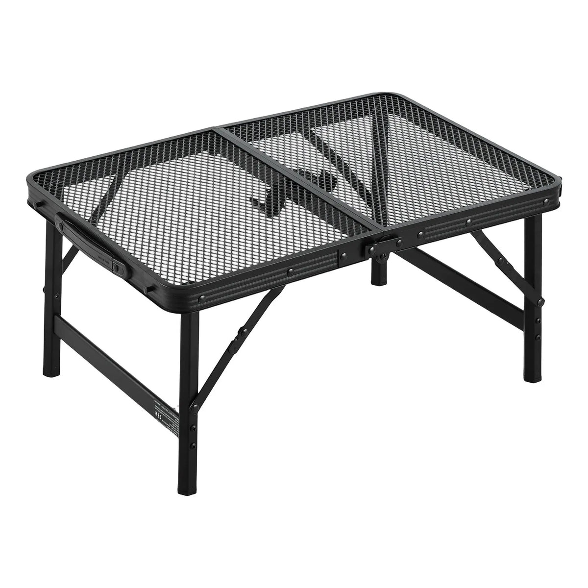 VEVOR saliekamais grila un kempinga galds, 60 × 40 cm, līdz 41 kg, regulējams augstums, alumīnija konstrukcija, metāla sieta virsma, melns
