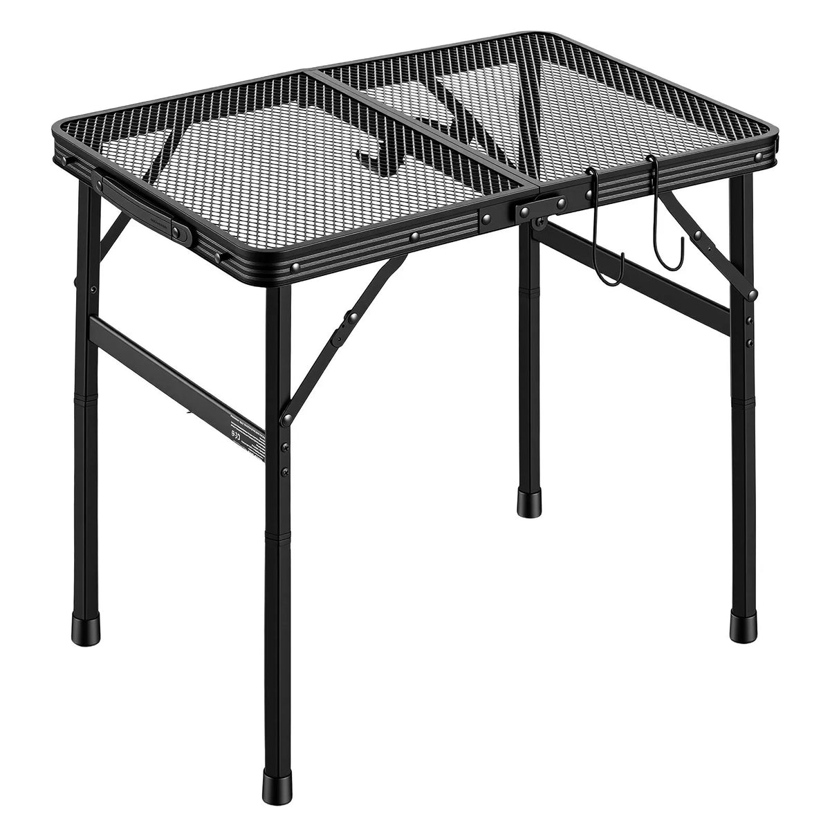 VEVOR saliekamais grila un kempinga galds, 60 × 40 cm, līdz 41 kg, regulējams augstums, alumīnija konstrukcija, metāla sieta virsma, melns