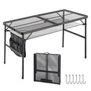 VEVOR saliekams grila un kempinga galds, 120 × 60 cm, kravnesība 55 kg, regulējams augstums, metāla sieta virsma, sānu kabata un pārnēsāšanas rokturis