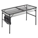 VEVOR saliekams grila un kempinga galds, 120 × 60 cm, kravnesība 55 kg, regulējams augstums, metāla sieta virsma, sānu kabata un pārnēsāšanas rokturis