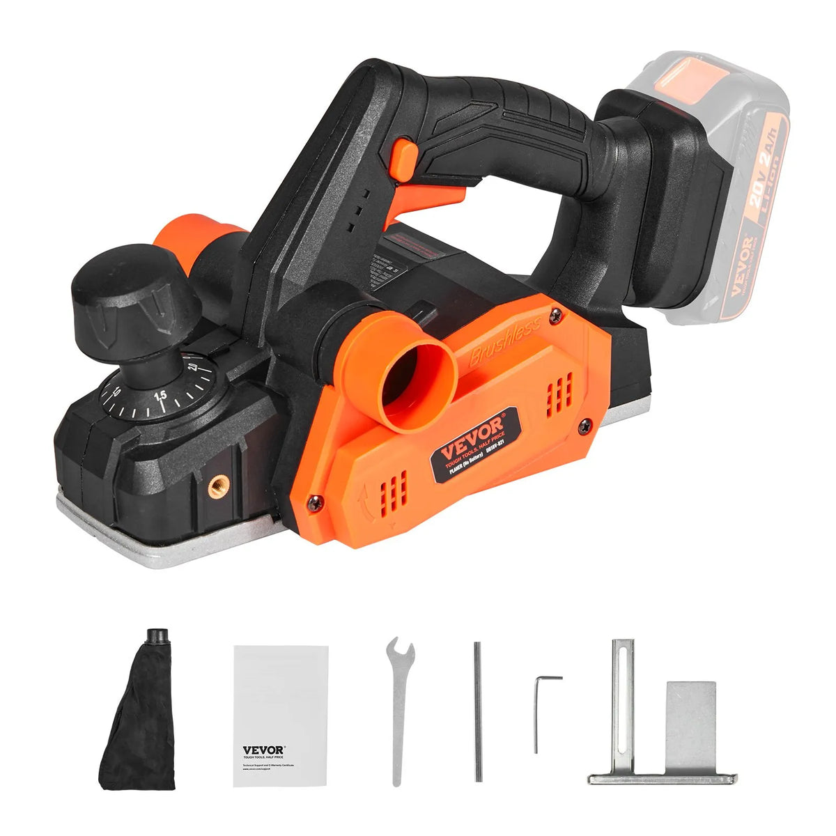 VEVOR bezvadu rokas ēvele 82 mm, 16 500 apgr./min, 2 mm ēvelēšanas dziļums, HSS asmeņi, divpusēja putekļu izvade