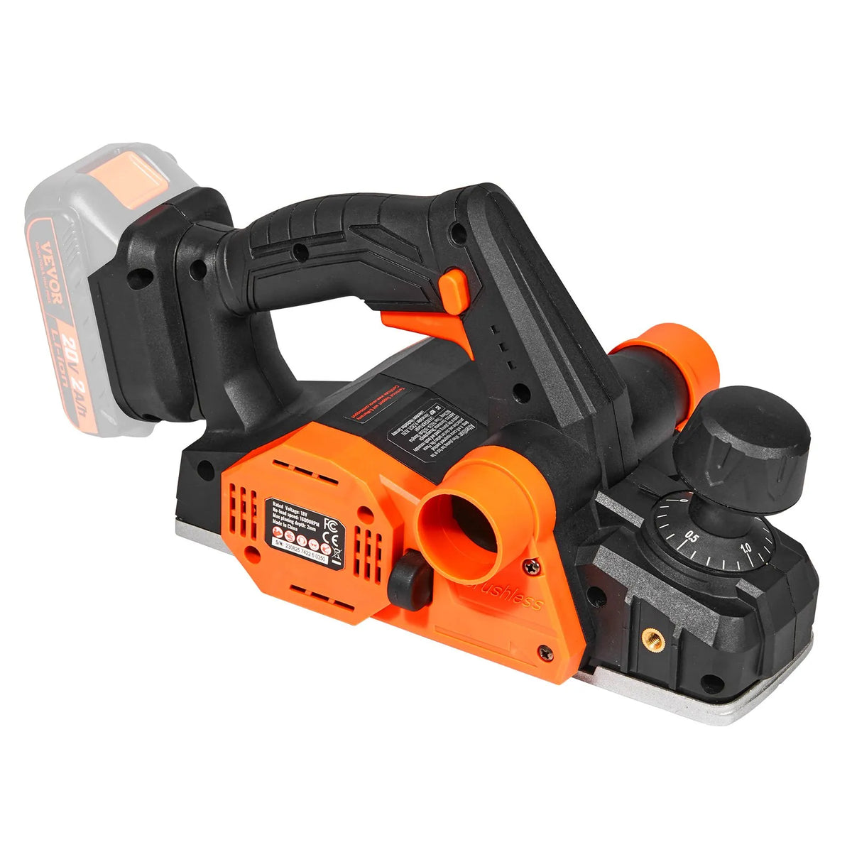 VEVOR bezvadu rokas ēvele 82 mm, 16 500 apgr./min, 2 mm ēvelēšanas dziļums, HSS asmeņi, divpusēja putekļu izvade