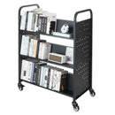 VEVOR Bibliotēkas grāmatu ratiņi uz riteņiem, kravnesība 150 kg, 97 x 51,5 x 122,5 cm, divpusēji W veida plaukti, 76,2 mm bloķējami riteņi, melni - ZEMLETES.LV