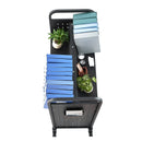 VEVOR Bibliotēkas grāmatu ratiņi uz riteņiem, kravnesība 150 kg, 97 x 51,5 x 122,5 cm, divpusēji W veida plaukti, 76,2 mm bloķējami riteņi, melni - ZEMLETES.LV