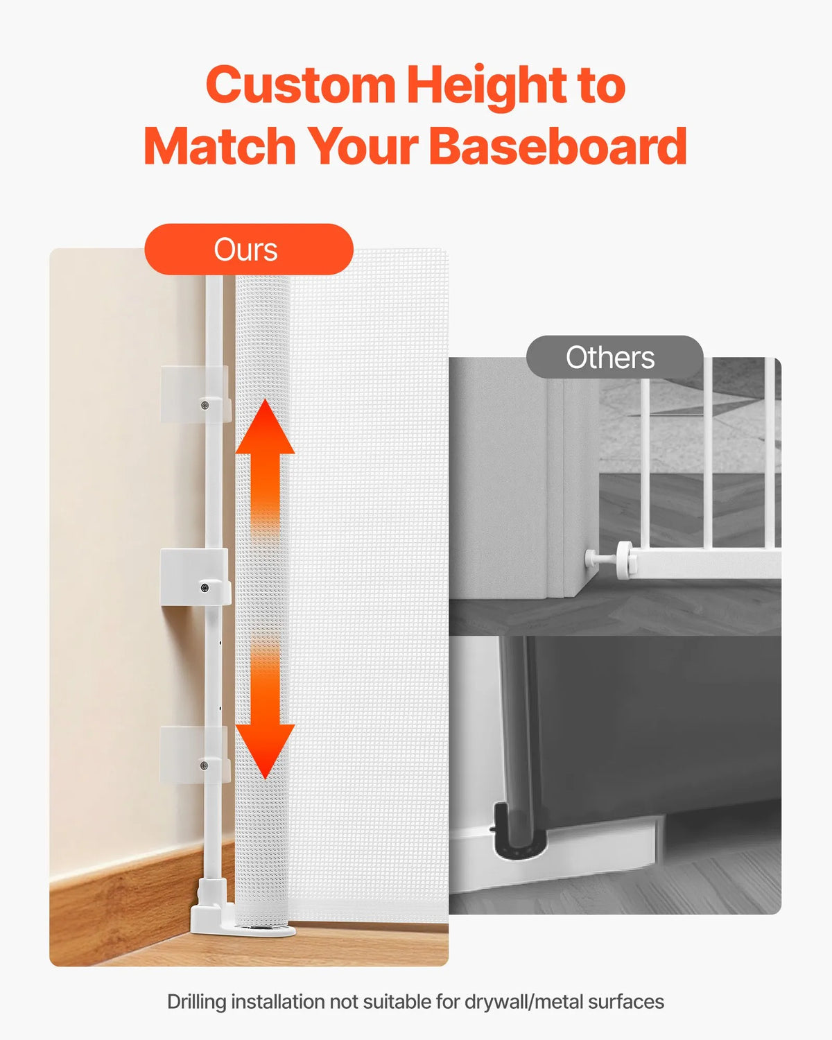 VEVOR izvelkami bērnu drošības vārti, platums līdz 1850 mm, augstums 795 mm, ar drošības slēdzeni, sieta konstrukcija, ērta caurstaigāšana bez sliekšņa, piemēroti kāpnēm, gaiteņiem un lietošanai iekštelpās un ārā, balti - ZEMLETES.LV