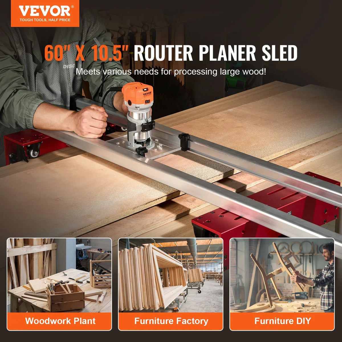 VEVOR frēzes sliede 152 cm koka plātņu izlīdzināšanai, regulējama, pārnēsājama