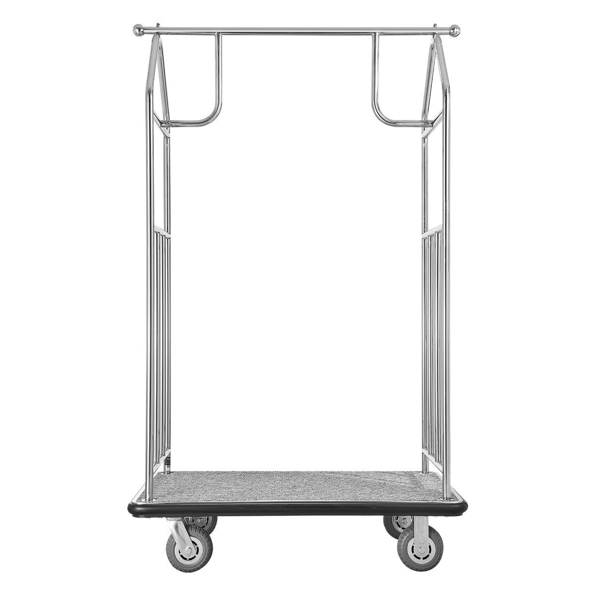 VEVOR viesnīcu bagāžas ratiņi, kravnesība 363 kg, nerūsējošā tērauda apdare, ratiņi ar pelēku paklāja platformu un 152 mm gumijas riteņiem, sudraba krāsā, piemēroti viesnīcām, apartamentiem un kūrortiem - ZEMLETES.LV