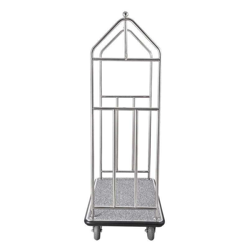 VEVOR viesnīcu bagāžas ratiņi, kravnesība 363 kg, nerūsējošā tērauda apdare, ratiņi ar pelēku paklāja platformu un 152 mm gumijas riteņiem, sudraba krāsā, piemēroti viesnīcām, apartamentiem un kūrortiem - ZEMLETES.LV