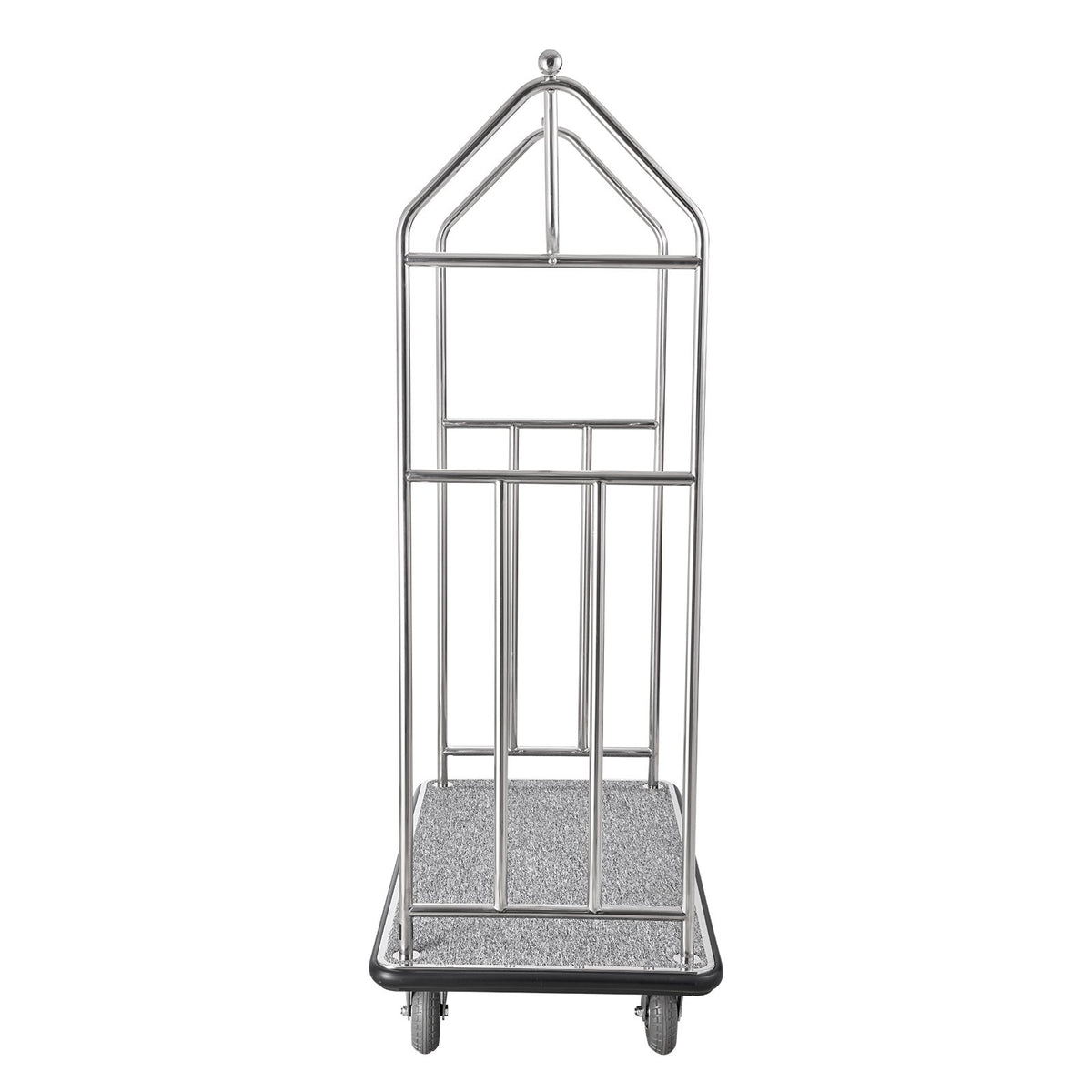 VEVOR viesnīcu bagāžas ratiņi, kravnesība 363 kg, nerūsējošā tērauda apdare, ratiņi ar pelēku paklāja platformu un 152 mm gumijas riteņiem, sudraba krāsā, piemēroti viesnīcām, apartamentiem un kūrortiem - ZEMLETES.LV