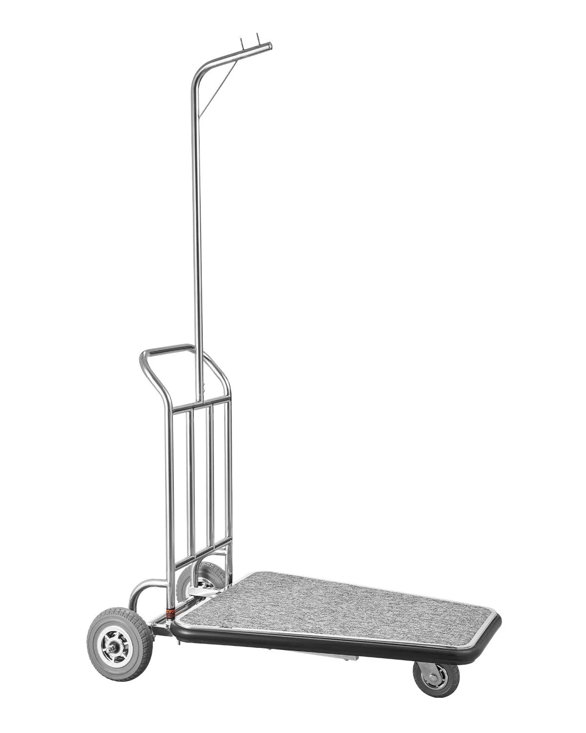 VEVOR bagāžas ratiņi, kravnesība 272 kg, 3 riteņu nerūsējošā tērauda ratiņi ar pelēku paklāja platformu un gumijas riteņiem, sudraba krāsā, piemēroti konferenču centriem, viesnīcām un īres īpašumiem - ZEMLETES.LV