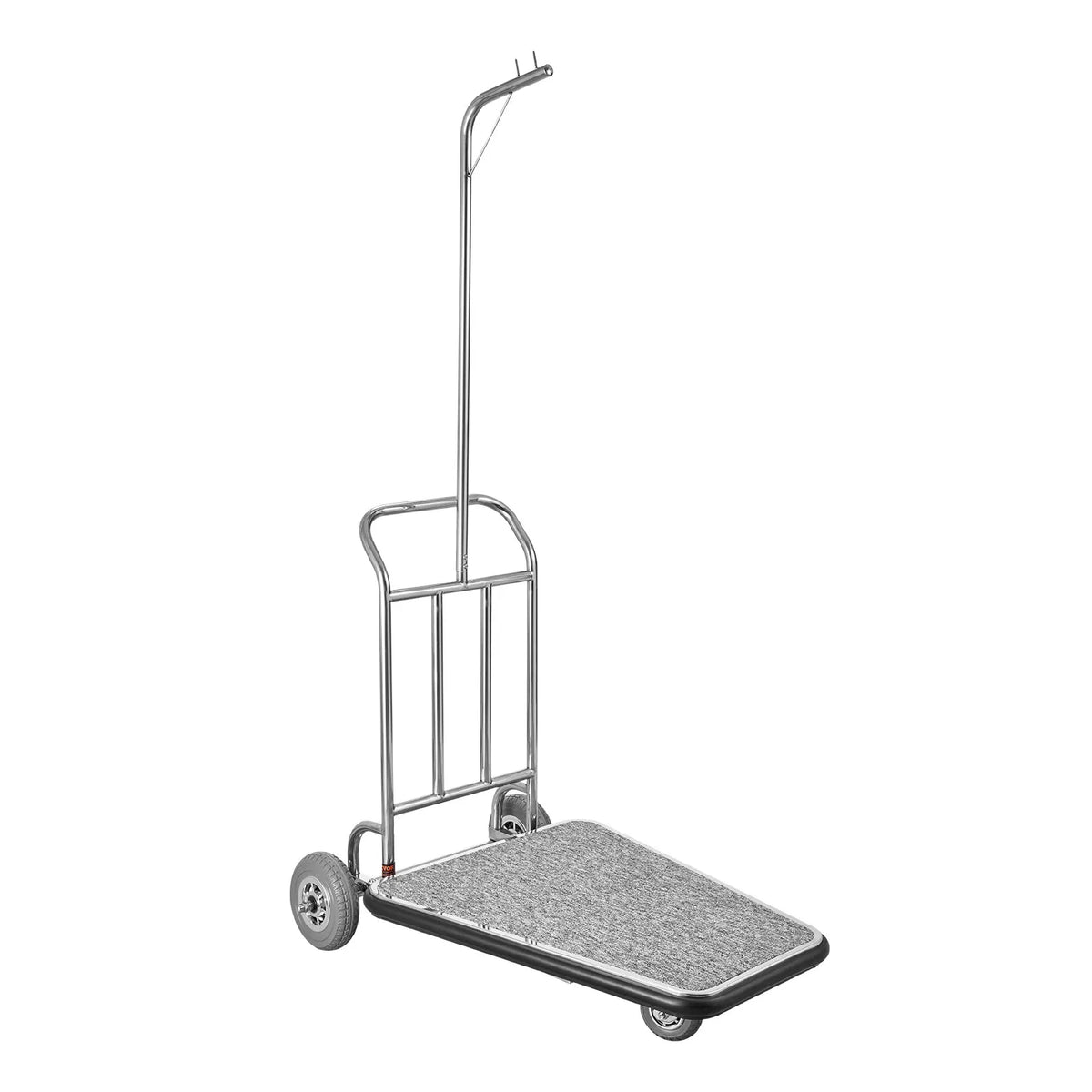 VEVOR bagāžas ratiņi, kravnesība 272 kg, 3 riteņu nerūsējošā tērauda ratiņi ar pelēku paklāja platformu un gumijas riteņiem, sudraba krāsā, piemēroti konferenču centriem, viesnīcām un īres īpašumiem - ZEMLETES.LV