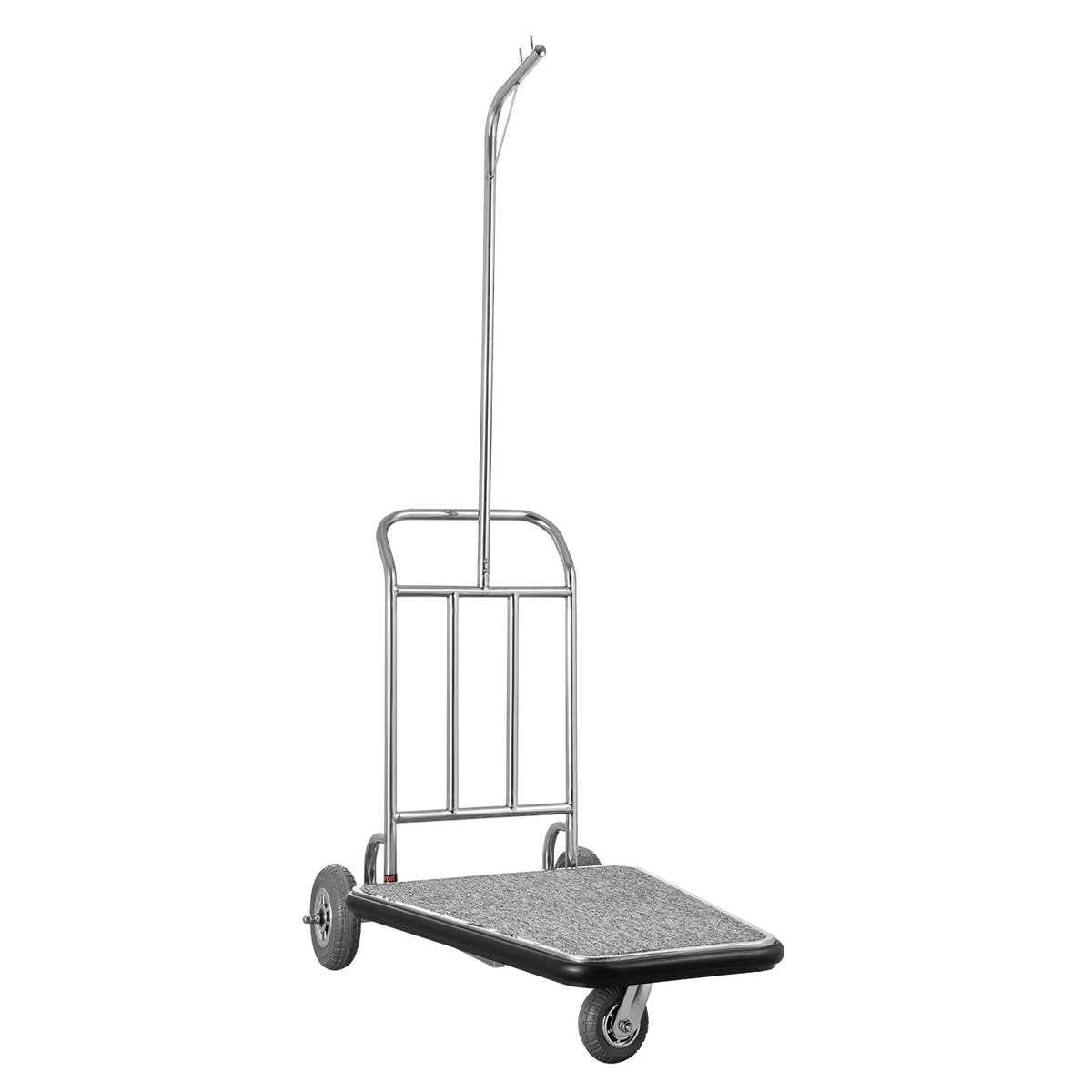 VEVOR bagāžas ratiņi, kravnesība 272 kg, 3 riteņu nerūsējošā tērauda ratiņi ar pelēku paklāja platformu un gumijas riteņiem, sudraba krāsā, piemēroti konferenču centriem, viesnīcām un īres īpašumiem - ZEMLETES.LV