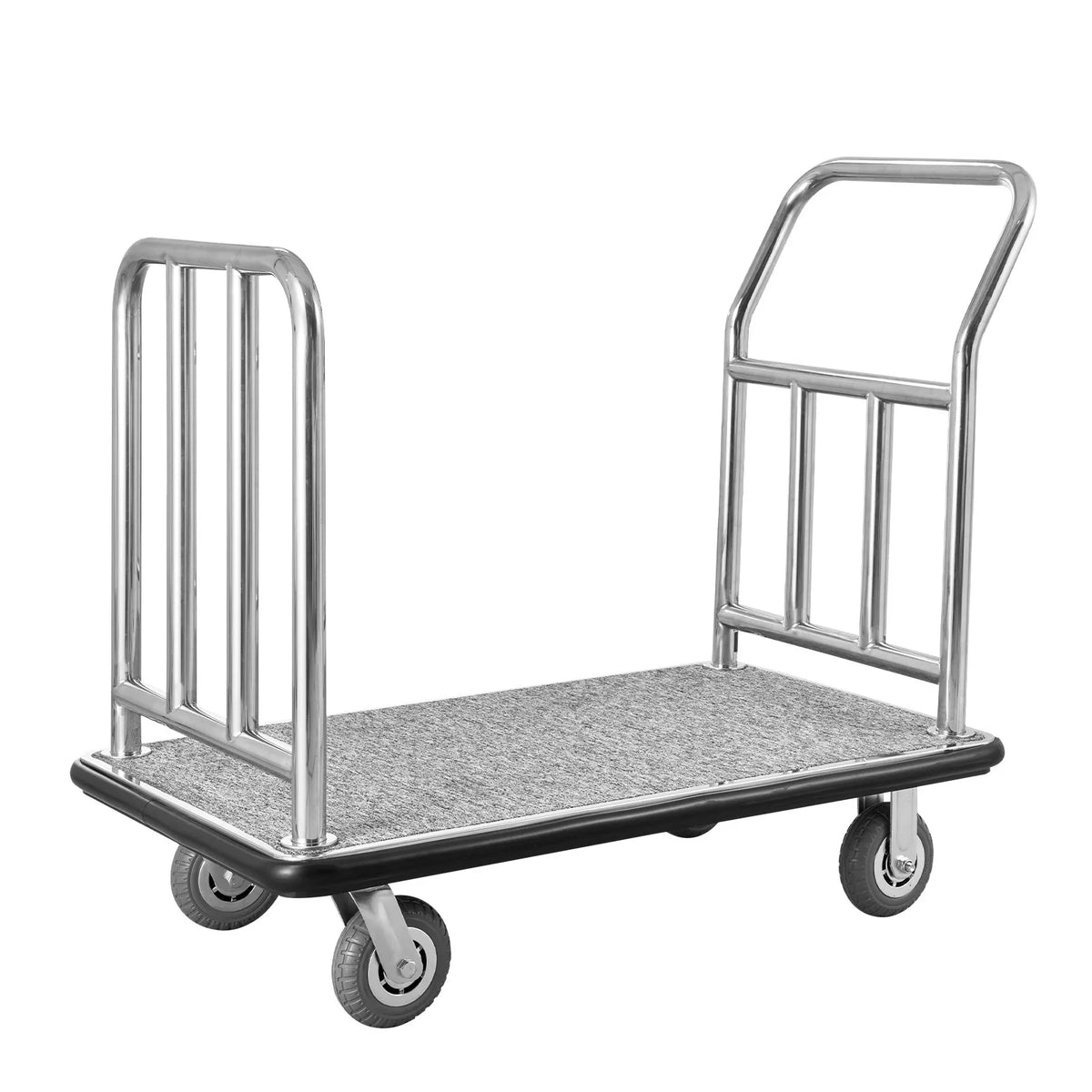 VEVOR viesnīcu bagāžas ratiņi, kravnesība 340 kg, platformas ratiņi ar noņemamu priekšējo rāmi, ar pelēku paklāja platformu un 152 mm gumijas riteņiem, piemēroti viesnīcām, apartamentiem un kūrortiem - ZEMLETES.LV
