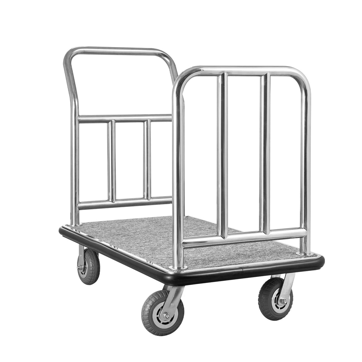 VEVOR viesnīcu bagāžas ratiņi, kravnesība 340 kg, platformas ratiņi ar noņemamu priekšējo rāmi, ar pelēku paklāja platformu un 152 mm gumijas riteņiem, piemēroti viesnīcām, apartamentiem un kūrortiem - ZEMLETES.LV