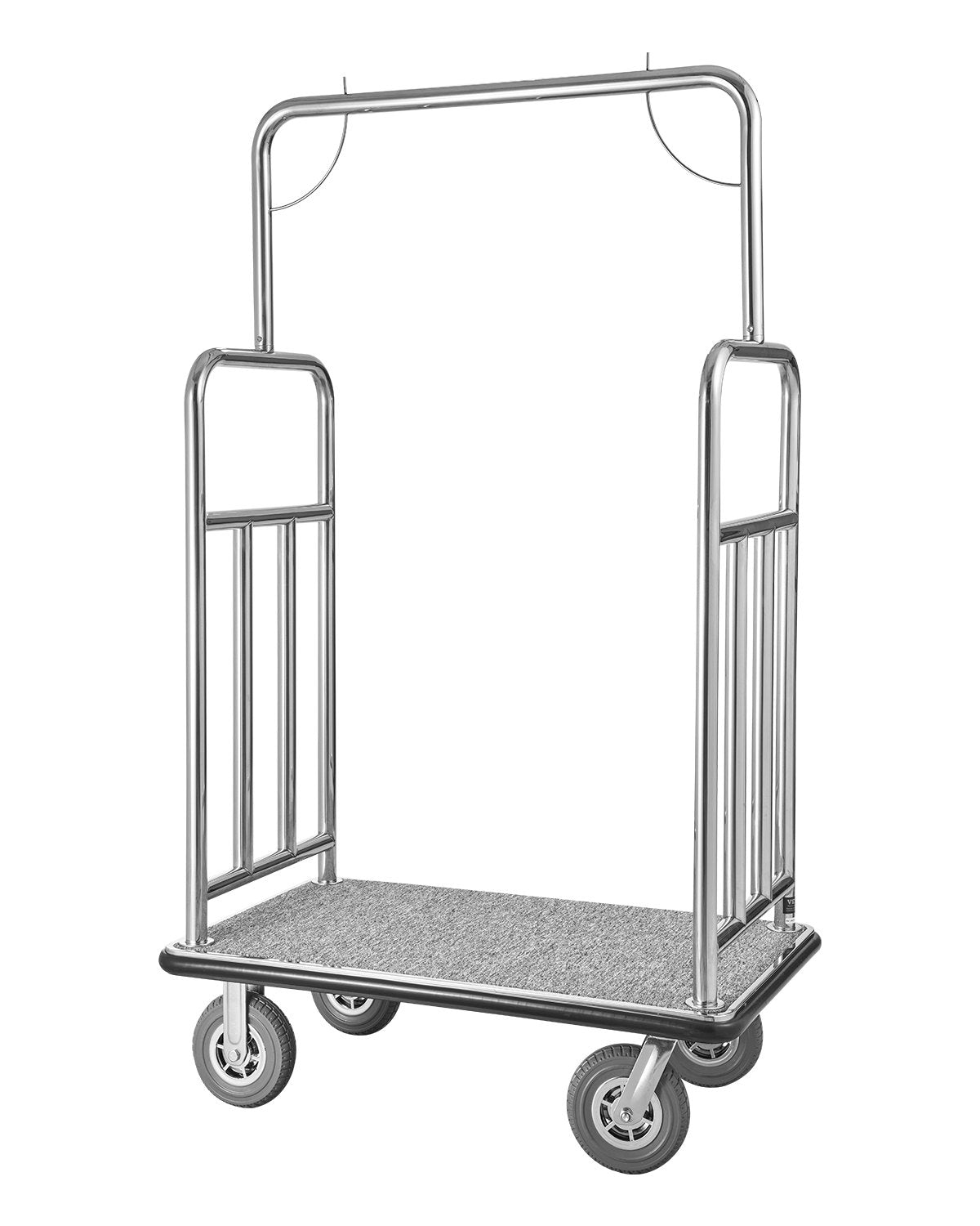 VEVOR viesnīcu bagāžas ratiņi, kravnesība 544 kg, nerūsējošā tērauda apdare, ratiņi ar pelēku paklāja platformu un 203 mm gumijas riteņiem, sudraba krāsā, piemēroti viesnīcām, apartamentiem un kūrortiem - ZEMLETES.LV