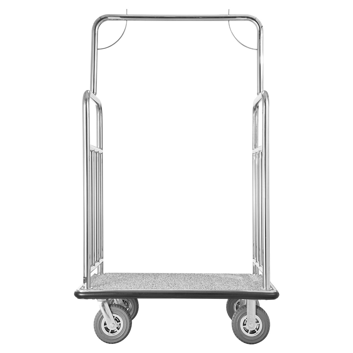 VEVOR viesnīcu bagāžas ratiņi, kravnesība 544 kg, nerūsējošā tērauda apdare, ratiņi ar pelēku paklāja platformu un 203 mm gumijas riteņiem, sudraba krāsā, piemēroti viesnīcām, apartamentiem un kūrortiem - ZEMLETES.LV