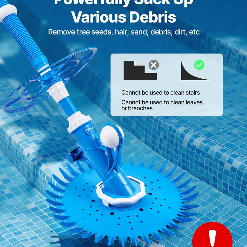 VEVOR Automātiskais baseina tīrītājs ar sūkšanas sistēmu, baseina putekļsūcējs ar 12 šļūtenēm, piemērots iebūvētiem un virszemes baseiniem līdz 609,6 × 1066,8 cm