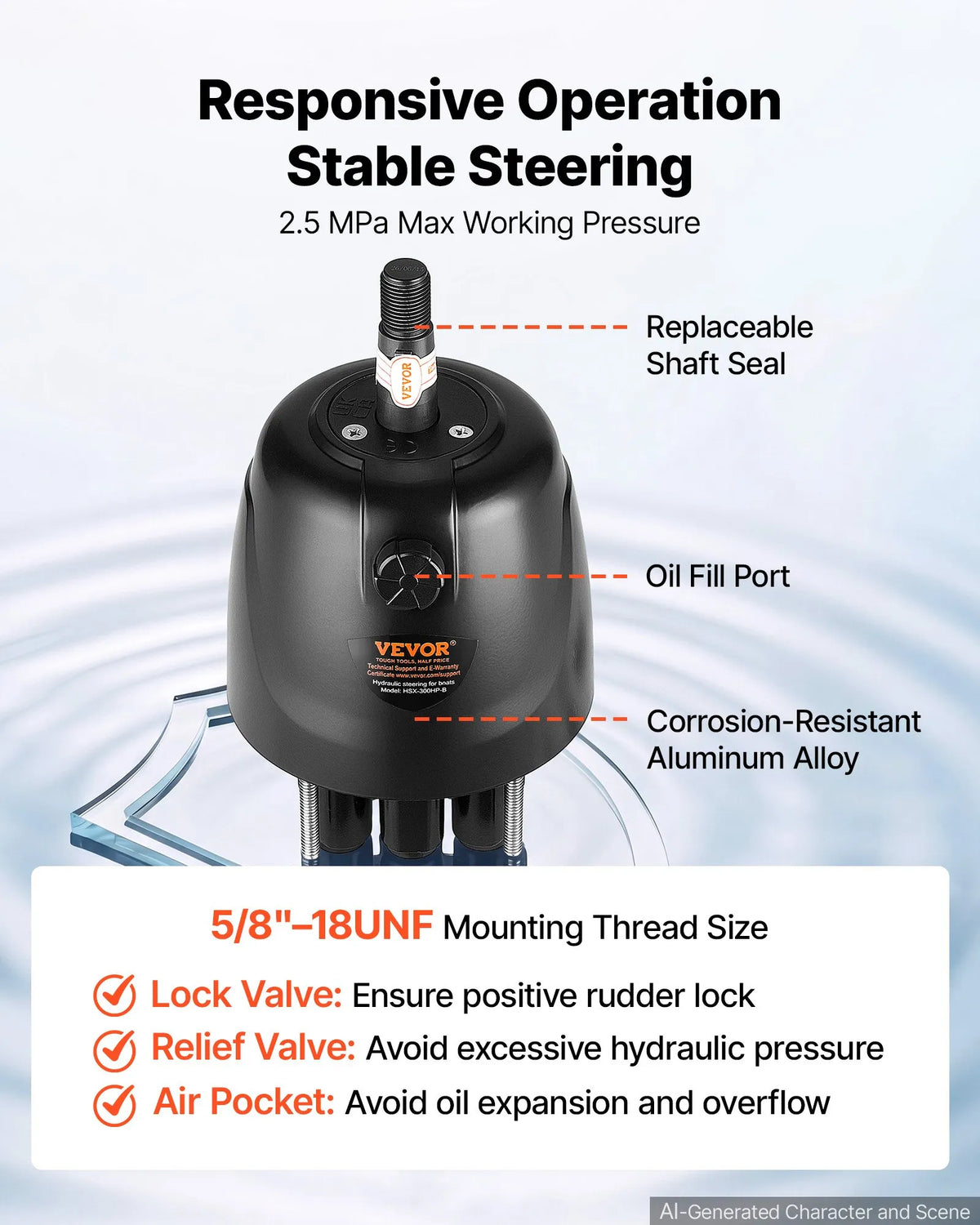 VEVOR Hydraulic Steering Kit 300 HP, 2.5 MPa, 7.92 m, for Outboard Boat Motors, Hydraulic Pump, Dual-Action Cylinder, 2 High-Pressure Hoses, Single Engine