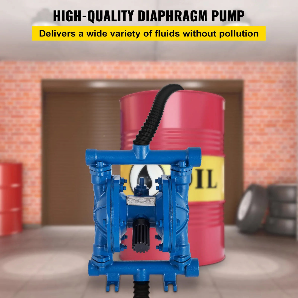VEVOR pneimatiskais dubultās membrānas sūknis, 1/2 collu ieplūde un izplūde, čuguna korpuss, 11,36 l/min, maks. 6,2 bar, nitrila membrāna, piemērots naftai, dīzeļdegvielai, eļļai un zemas viskozitātes šķidrumiem - ZEMLETES.LV