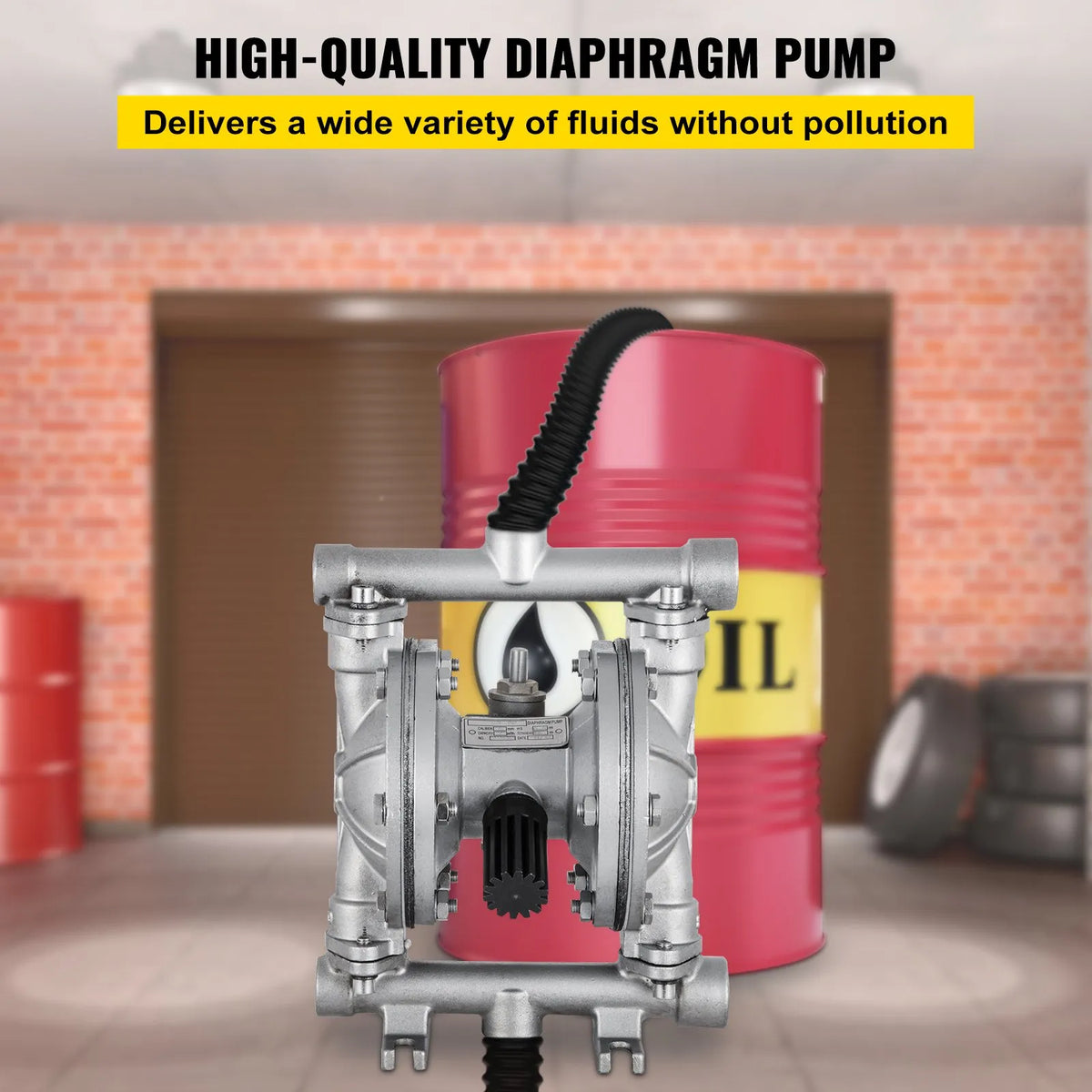 VEVOR pneimatisks dubultās membrānas sūknis, ieplūde un izplūde, nerūsējošā tērauda korpuss, 11,36 l/min, PTFE membrāna, pārneses sūknis naftas, dīzeļdegvielas, eļļas un zemas viskozitātes šķidrumiem. - ZEMLETES.LV